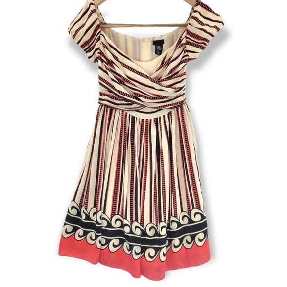 Anna Sui For Gossip Girl 100% Silk Striped Pleated Summer Dress Women's Size  1 - Picture 2 of 13